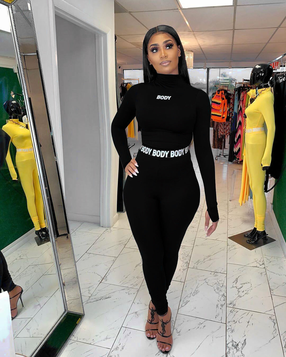 Fall And Winter European And American Women'S Clothing Amazon Hot Cross Border Foreign Trade Sexy Solid Color Tight Long Sleeve Two Piece Suit For Women