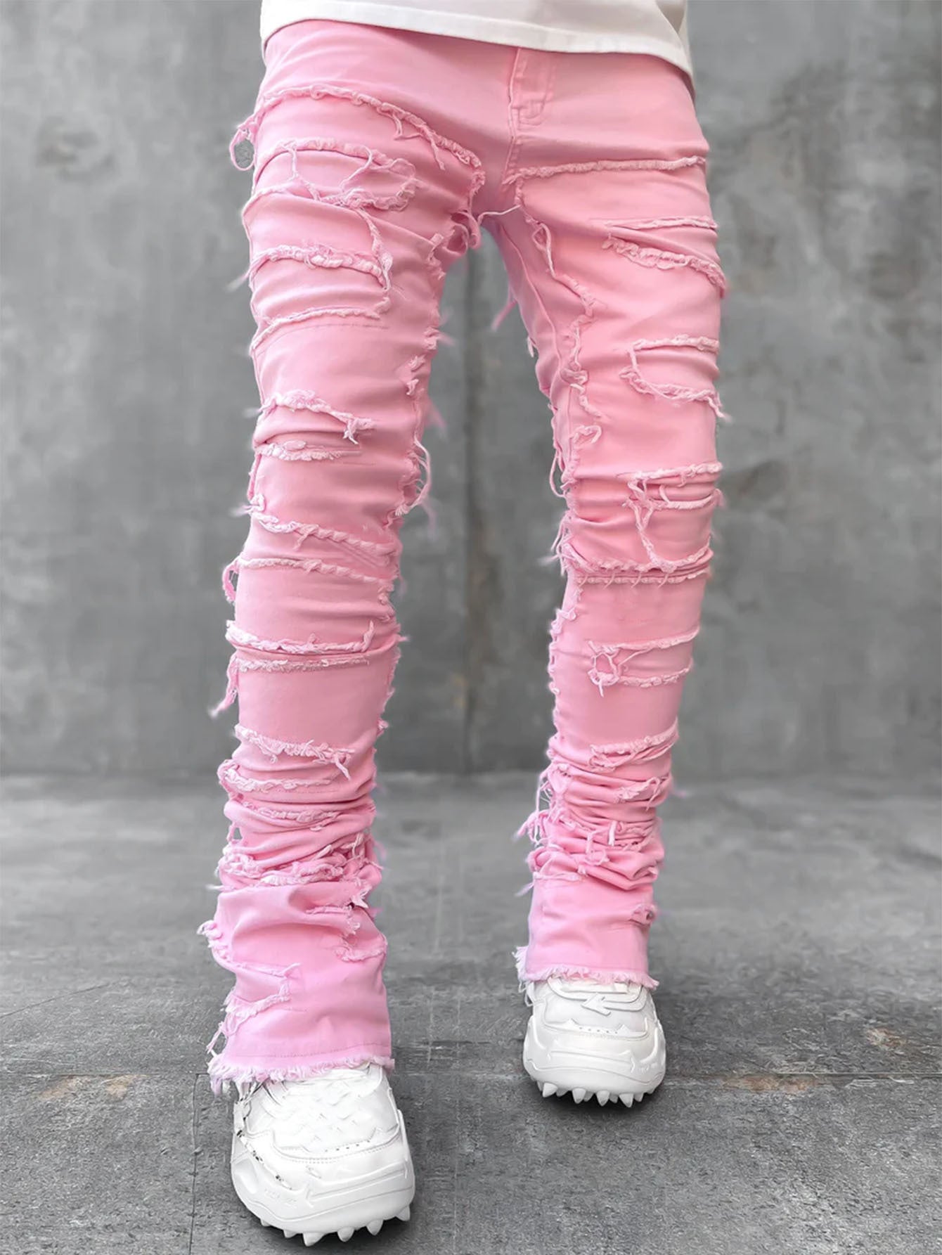 Trousers Patched Long Stacked Men's Jeans