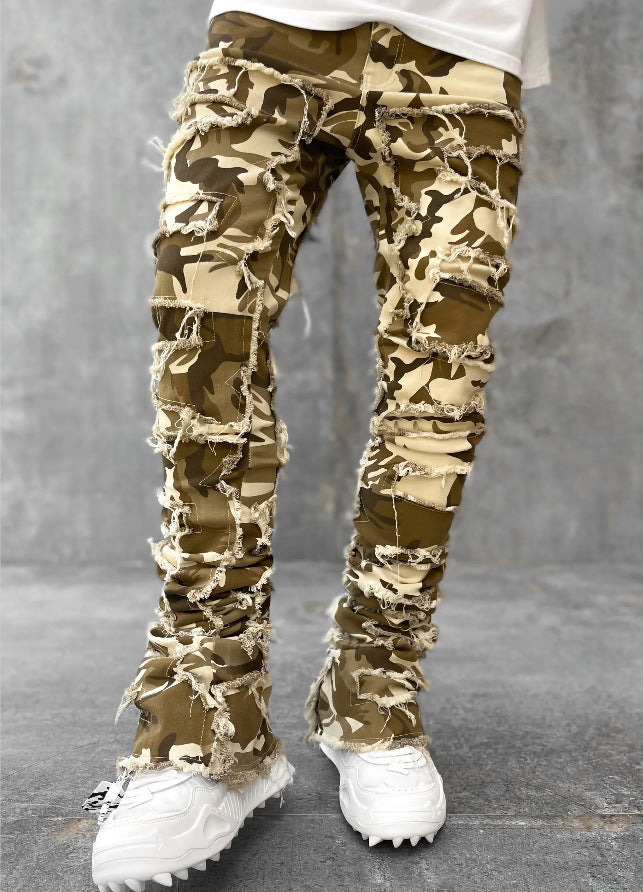 Trousers Patched Long Stacked Men's Jeans