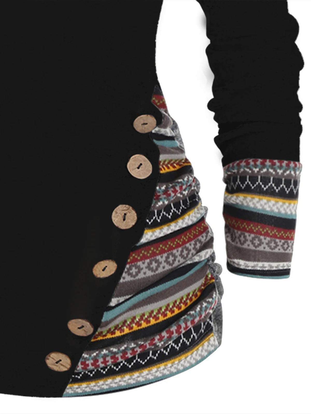 Dressfo Women's Hoodie Tops Tribal Geometric Stripe Panel Hooded Knit Top Long Sleeve Mock Button Knitted Top