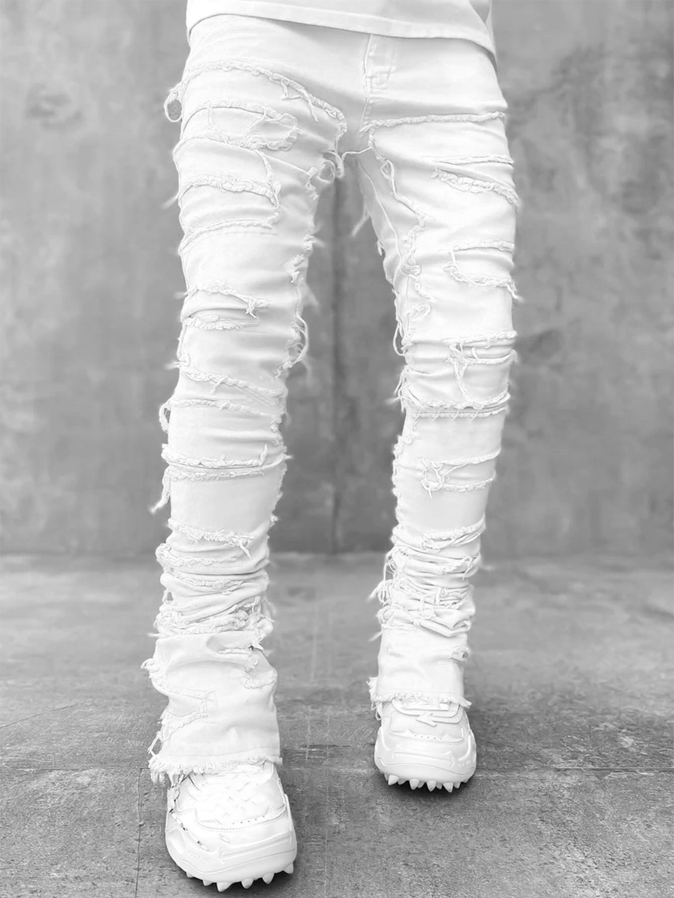 Trousers Patched Long Stacked Men's Jeans