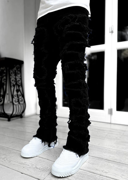 Trousers Patched Long Stacked Men's Jeans