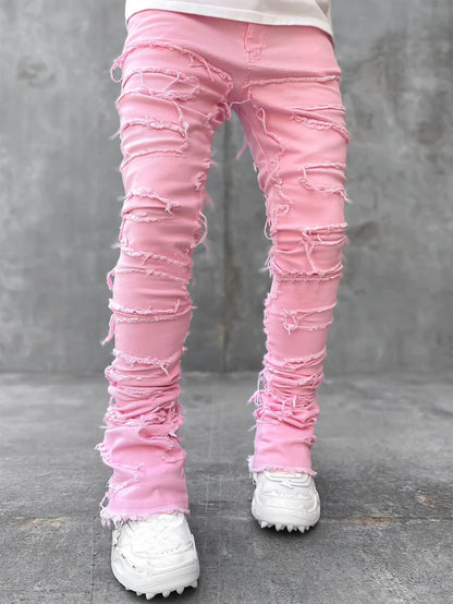 Trousers Patched Long Stacked Men's Jeans