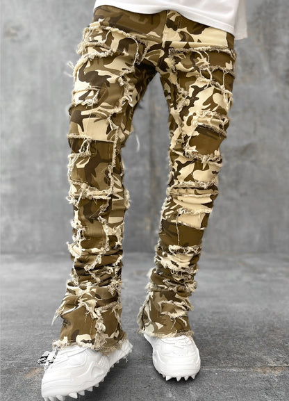 Trousers Patched Long Stacked Men's Jeans